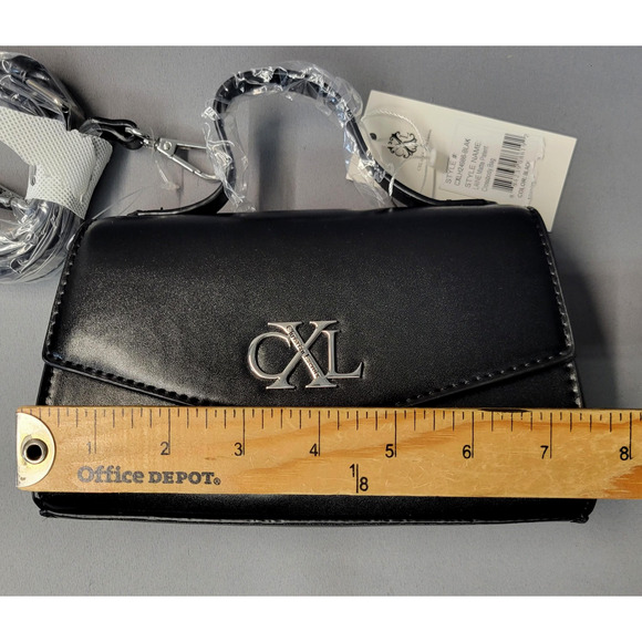 CXL by Christian Lacroix Crossbody Bag Womens Black Laine Matte Patent Purse - Picture 16 of 16